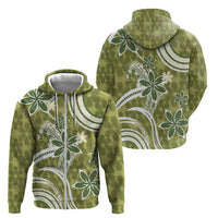 Hawaii Pupuala Plumeria Olive Green Zip Hoodie Polynesian Pattern LT01 - Polynesian Pride