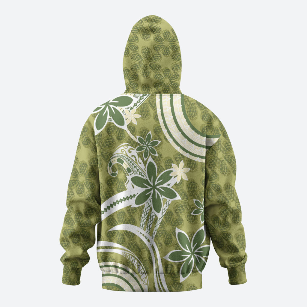 Hawaii Pupuala Plumeria Olive Green Zip Hoodie Polynesian Pattern LT01 - Polynesian Pride
