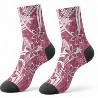 Hawaii Pupuala Plumeria Pink Crew Socks Polynesian Pattern LT01 - Polynesian Pride