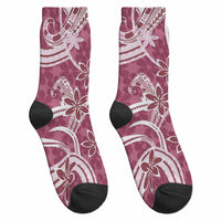 Hawaii Pupuala Plumeria Pink Crew Socks Polynesian Pattern LT01 - Polynesian Pride
