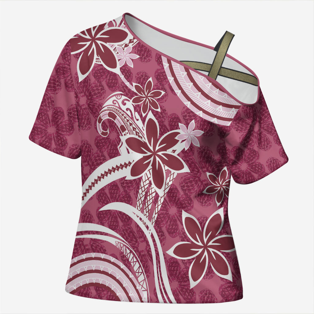 Hawaii Pupuala Plumeria Pink Cross Shoulder Shirt Polynesian Pattern LT01 Female Pink - Polynesian Pride