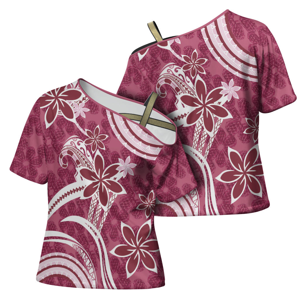 Hawaii Pupuala Plumeria Pink Cross Shoulder Shirt Polynesian Pattern LT01 - Polynesian Pride