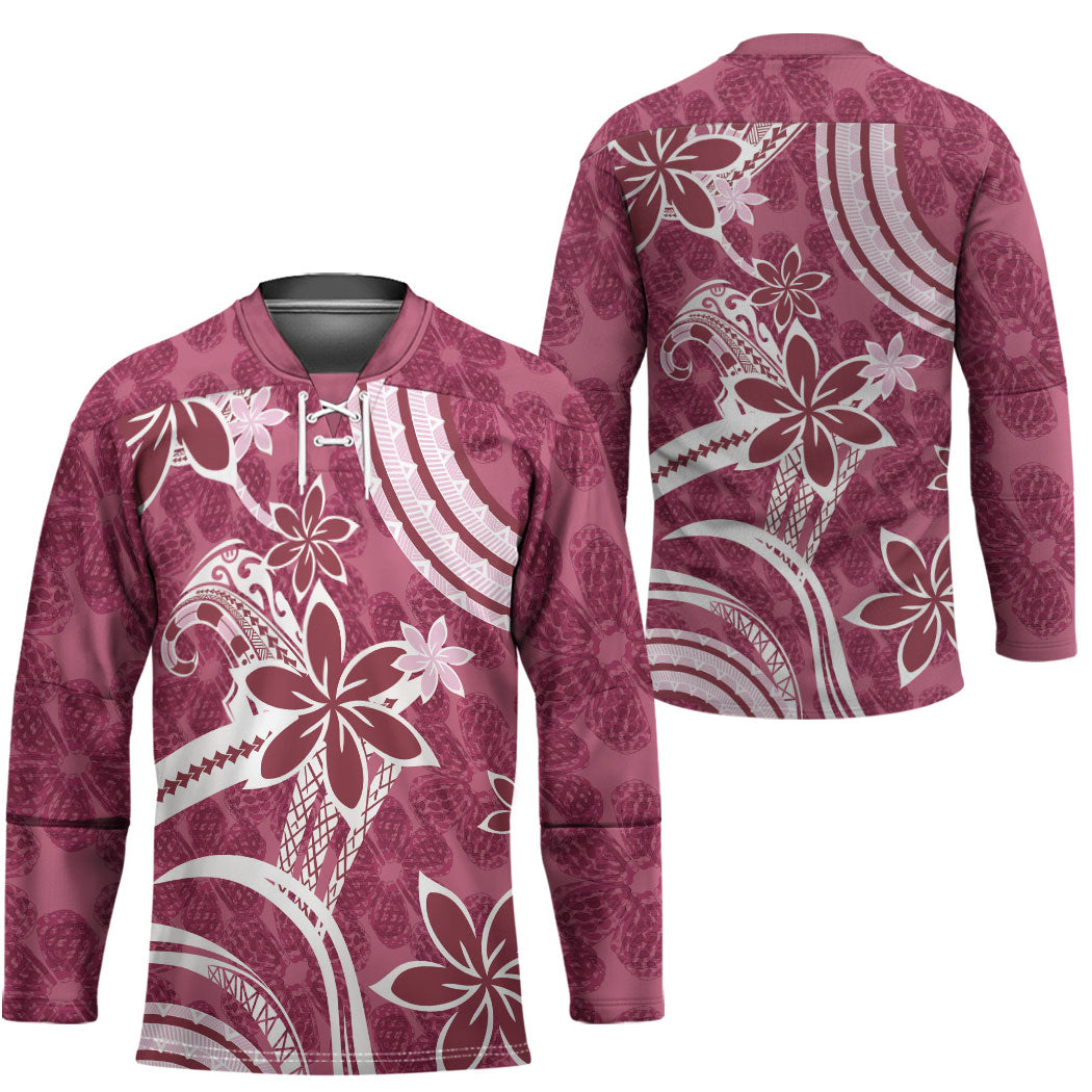 Hawaii Pupuala Plumeria Pink Hockey Jersey Polynesian Pattern LT01 - Polynesian Pride