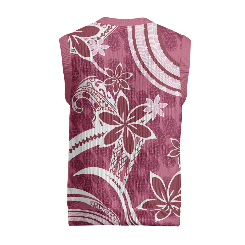 Hawaii Pupuala Plumeria Pink Christmas Knitted V-Neck Vest Polynesian Pattern LT01 - Polynesian Pride