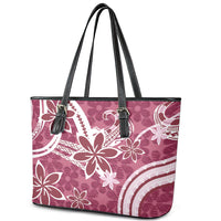 Hawaii Pupuala Plumeria Pink Leather Tote Bag Polynesian Pattern LT01 - Polynesian Pride