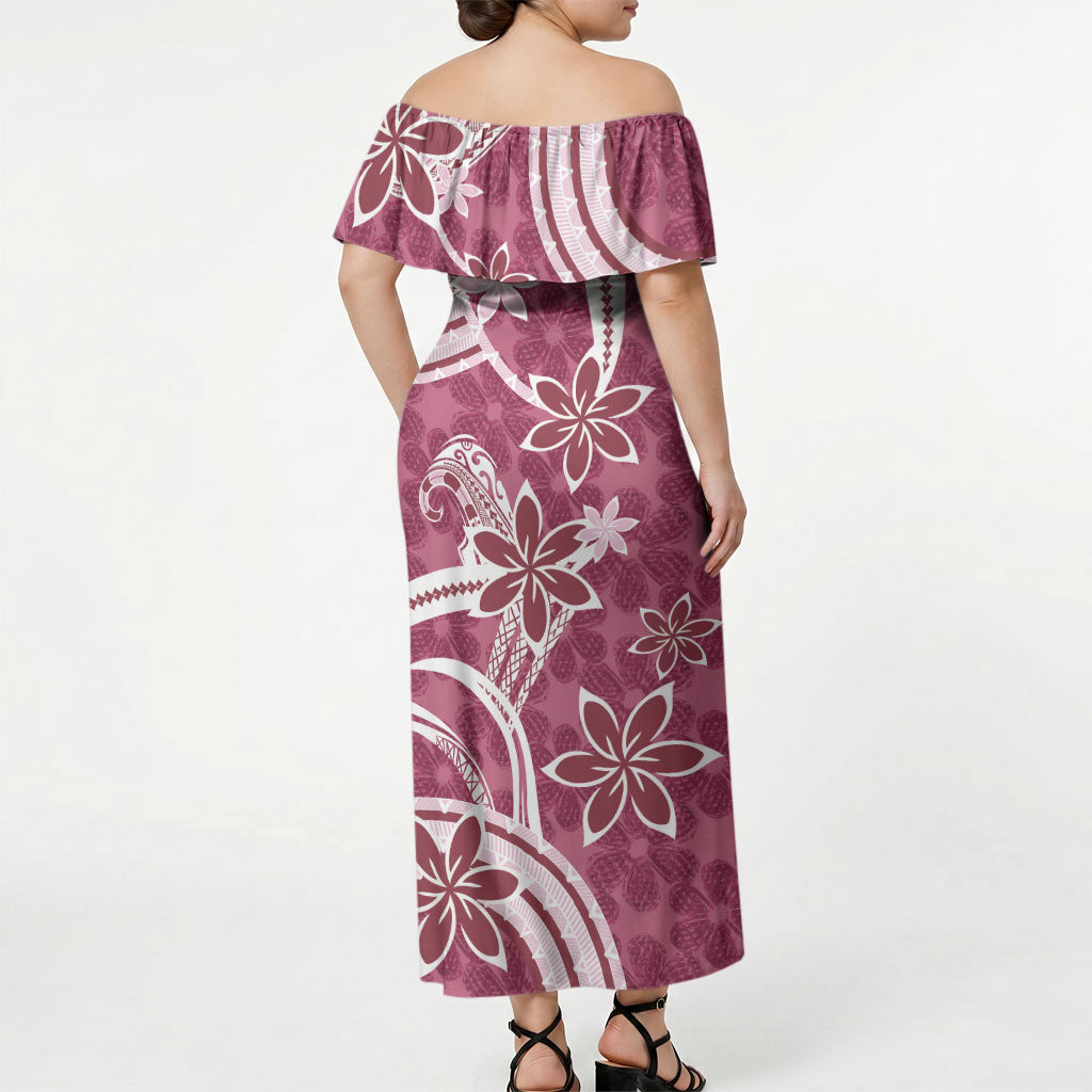 Hawaii Pupuala Plumeria Pink Off Shoulder Maxi Dress Polynesian Pattern LT01 - Polynesian Pride