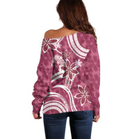 Hawaii Pupuala Plumeria Pink Off Shoulder Sweater Polynesian Pattern LT01 - Polynesian Pride