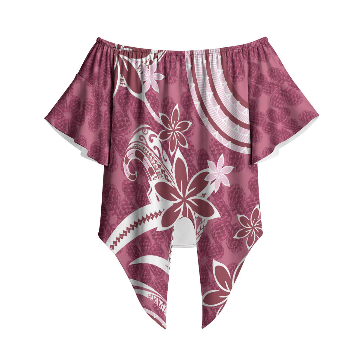 Hawaii Pupuala Plumeria Pink Off Shoulder Wrap Waist Top Polynesian Pattern LT01 - Polynesian Pride