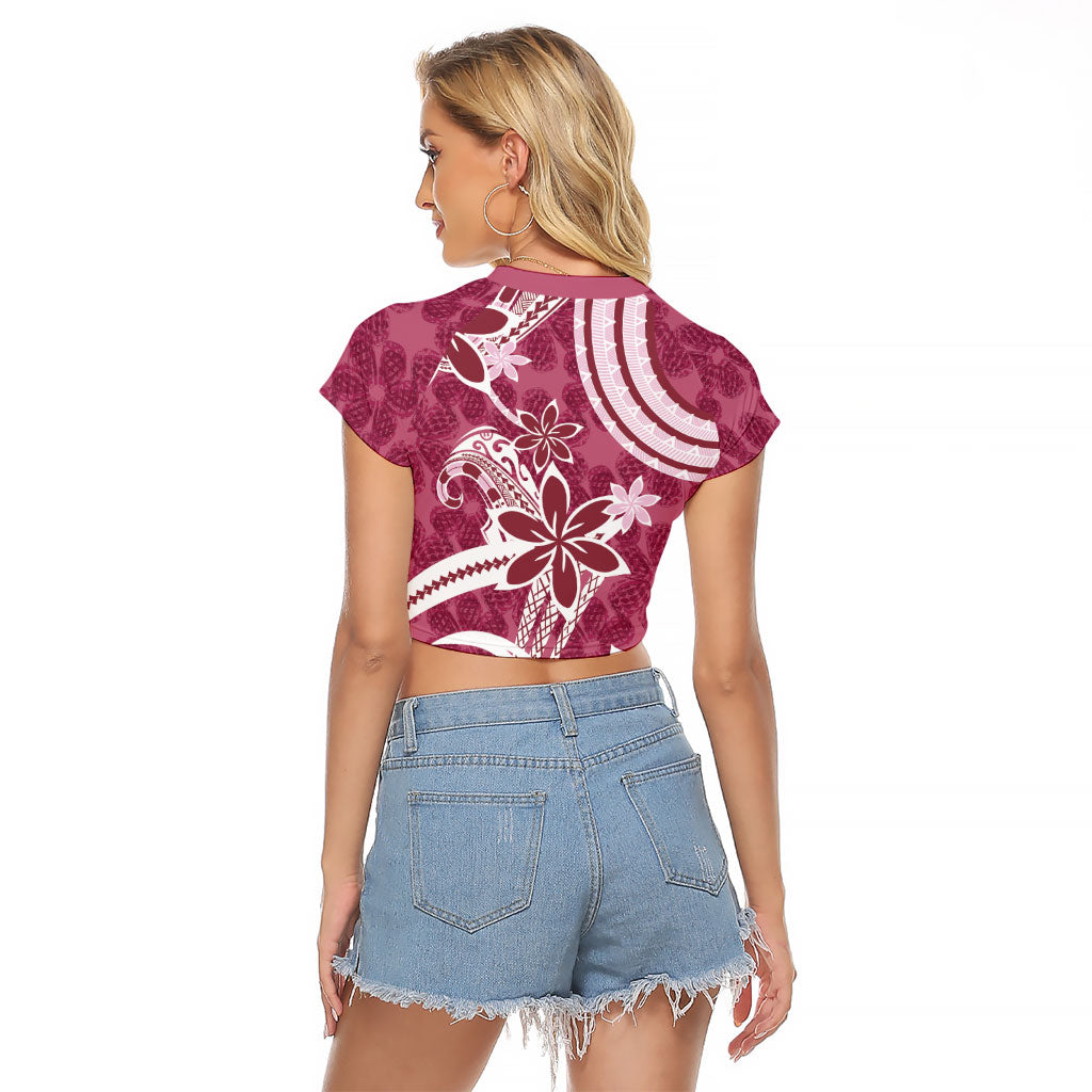 Hawaii Pupuala Plumeria Pink Raglan Cropped T Shirt Polynesian Pattern LT01 - Polynesian Pride
