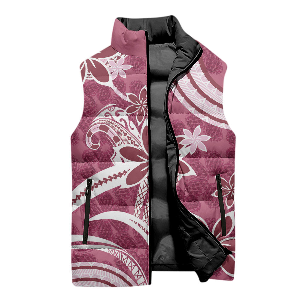 Hawaii Pupuala Plumeria Pink Sleeveless Puffer Jacket Polynesian Pattern LT01 - Polynesian Pride