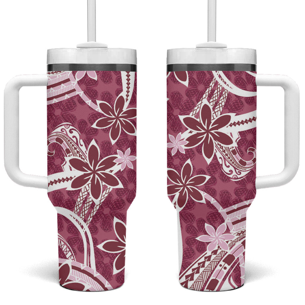 Hawaii Pupuala Plumeria Pink Tumbler With Handle Polynesian Pattern LT01 One Size: 40 oz Pink - Polynesian Pride