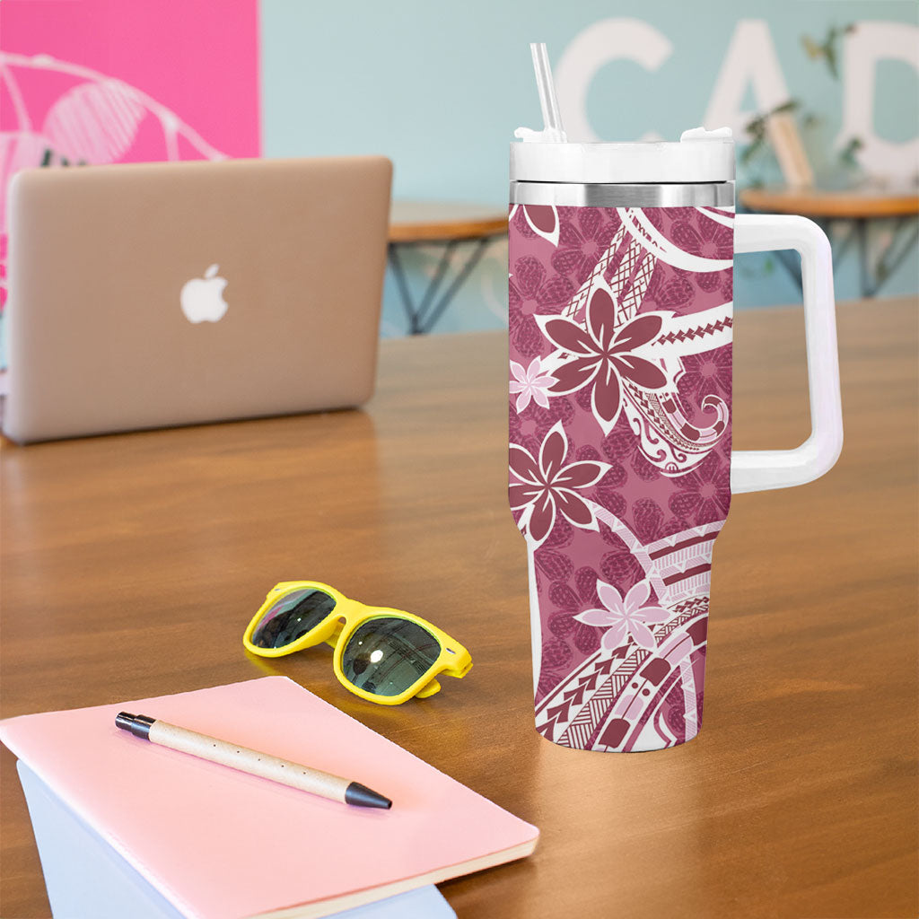 Hawaii Pupuala Plumeria Pink Tumbler With Handle Polynesian Pattern LT01 - Polynesian Pride
