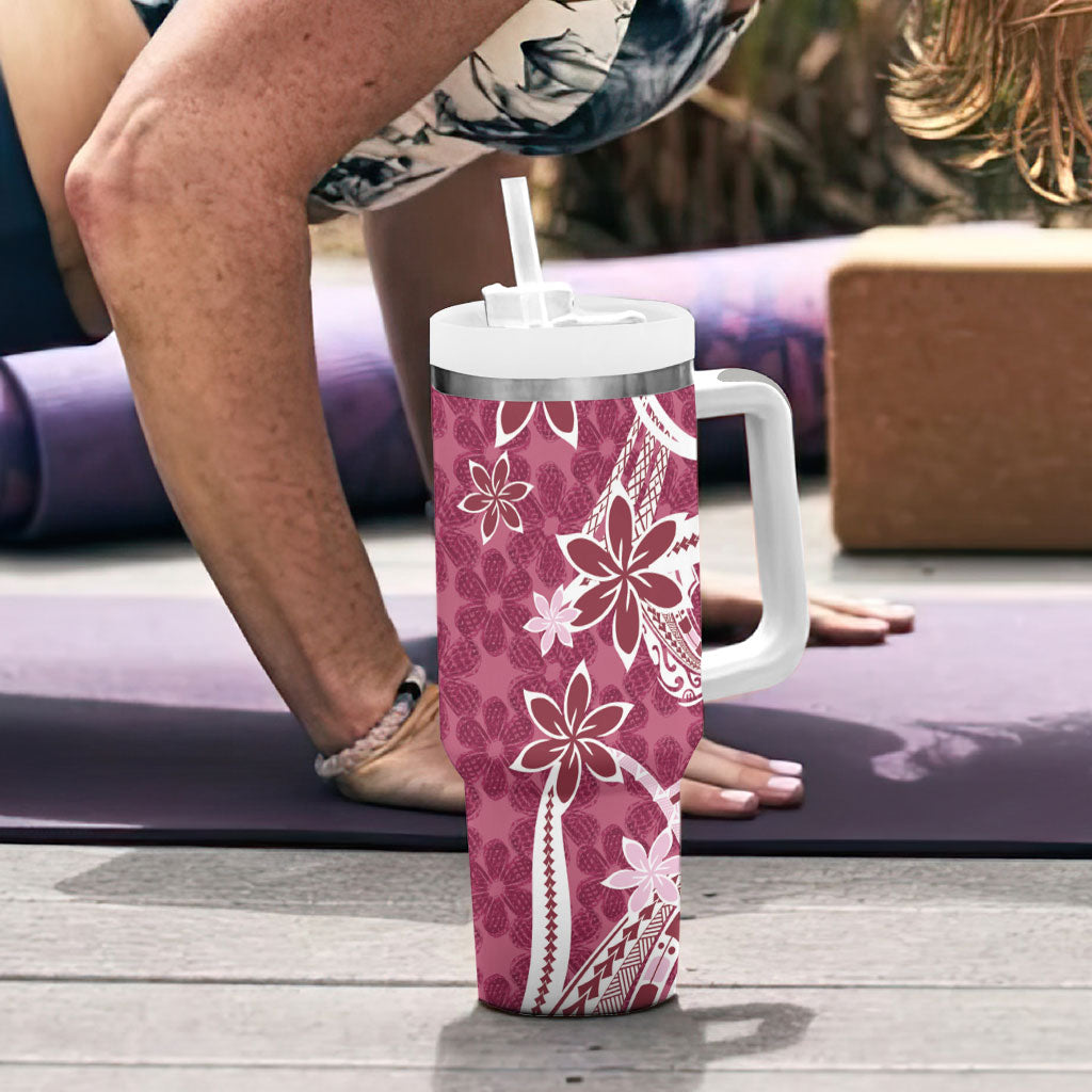 Hawaii Pupuala Plumeria Pink Tumbler With Handle Polynesian Pattern LT01 - Polynesian Pride