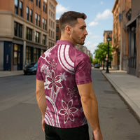 Hawaii Pupuala Plumeria Pink Zipper Polo Shirt Polynesian Pattern LT01 - Polynesian Pride