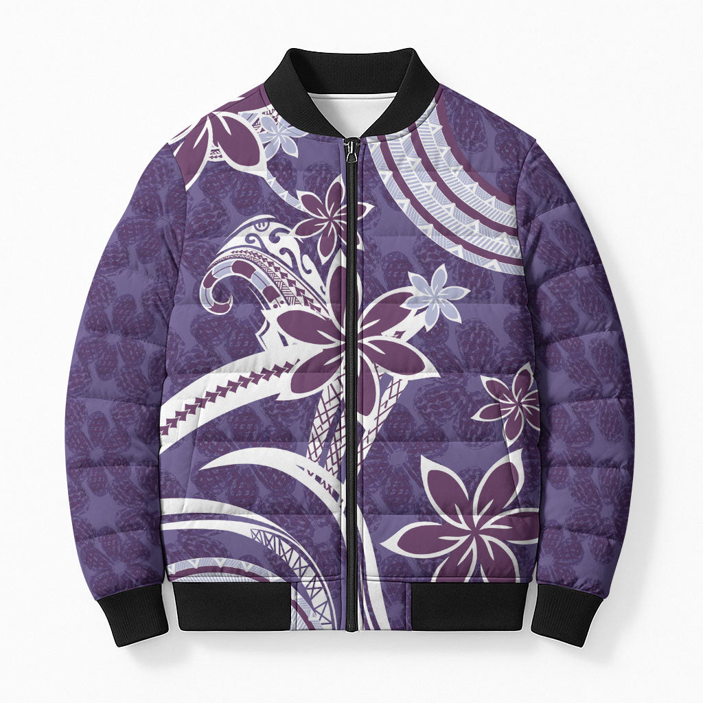 Hawaii Pupuala Plumeria Purple Bomber Puffer Jacket Polynesian Pattern LT01 Unisex Purple - Polynesian Pride
