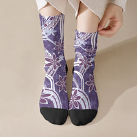 Hawaii Pupuala Plumeria Purple Crew Socks Polynesian Pattern LT01 Crew Socks Purple - Polynesian Pride
