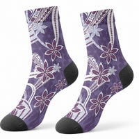 Hawaii Pupuala Plumeria Purple Crew Socks Polynesian Pattern LT01 - Polynesian Pride