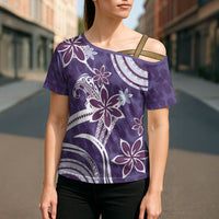 Hawaii Pupuala Plumeria Purple Cross Shoulder Shirt Polynesian Pattern LT01 - Polynesian Pride