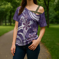 Hawaii Pupuala Plumeria Purple Cross Shoulder Shirt Polynesian Pattern LT01 - Polynesian Pride