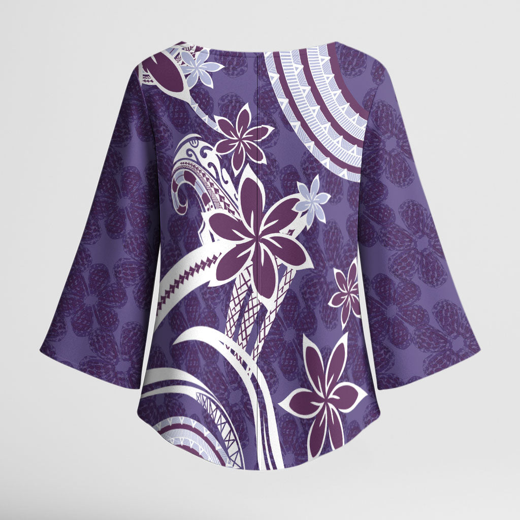 Hawaii Pupuala Plumeria Purple Kimono Sleeve Blouse Polynesian Pattern LT01 - Polynesian Pride