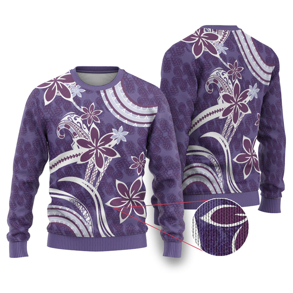 Hawaii Pupuala Plumeria Purple Ugly Christmas Sweater Polynesian Pattern LT01 Purple - Polynesian Pride