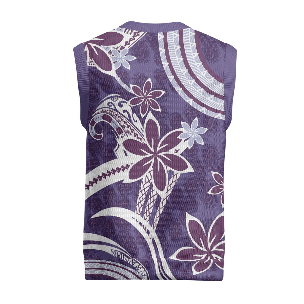 Hawaii Pupuala Plumeria Purple Christmas Knitted V-Neck Vest Polynesian Pattern LT01 - Polynesian Pride