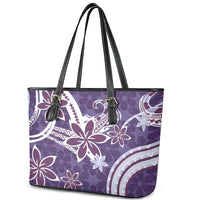 Hawaii Pupuala Plumeria Purple Leather Tote Bag Polynesian Pattern LT01 - Polynesian Pride