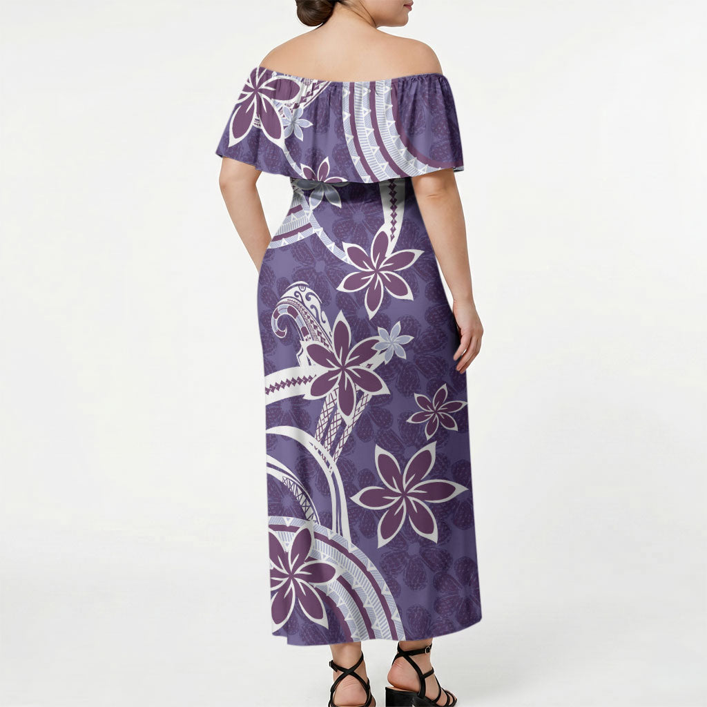 Hawaii Pupuala Plumeria Purple Off Shoulder Maxi Dress Polynesian Pattern LT01 - Polynesian Pride