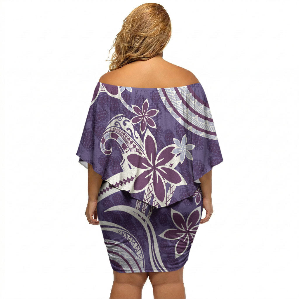 Hawaii Pupuala Plumeria Purple Off Shoulder Short Dress Polynesian Pattern LT01 - Polynesian Pride