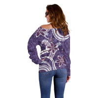 Hawaii Pupuala Plumeria Purple Off Shoulder Sweater Polynesian Pattern LT01 - Polynesian Pride