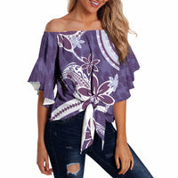 Hawaii Pupuala Plumeria Purple Off Shoulder Wrap Waist Top Polynesian Pattern LT01 Purple - Polynesian Pride