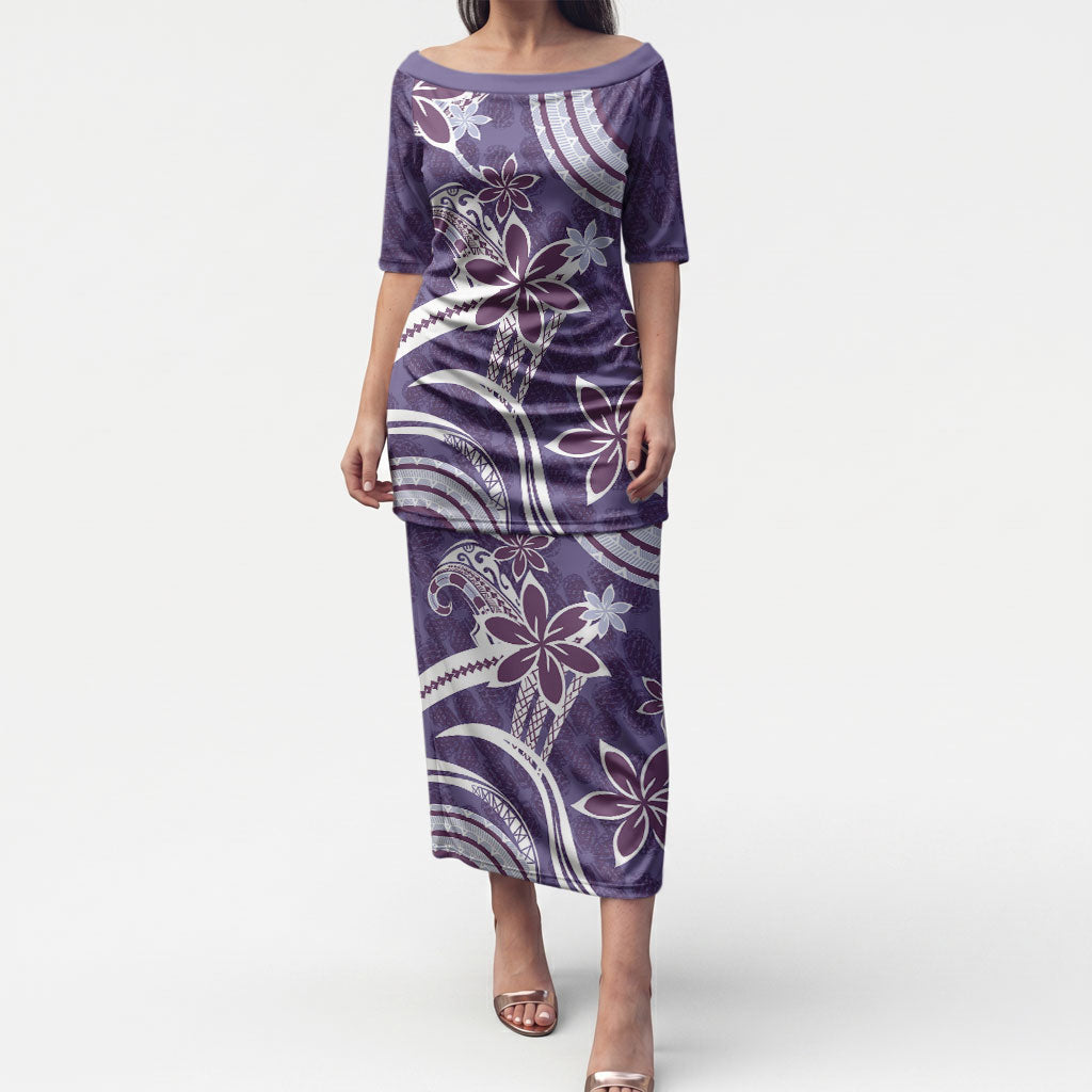 Hawaii Pupuala Plumeria Purple Puletasi Polynesian Pattern LT01 Long Dress Purple - Polynesian Pride