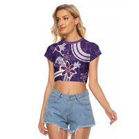 Hawaii Pupuala Plumeria Purple Raglan Cropped T Shirt Polynesian Pattern LT01 Female Purple - Polynesian Pride