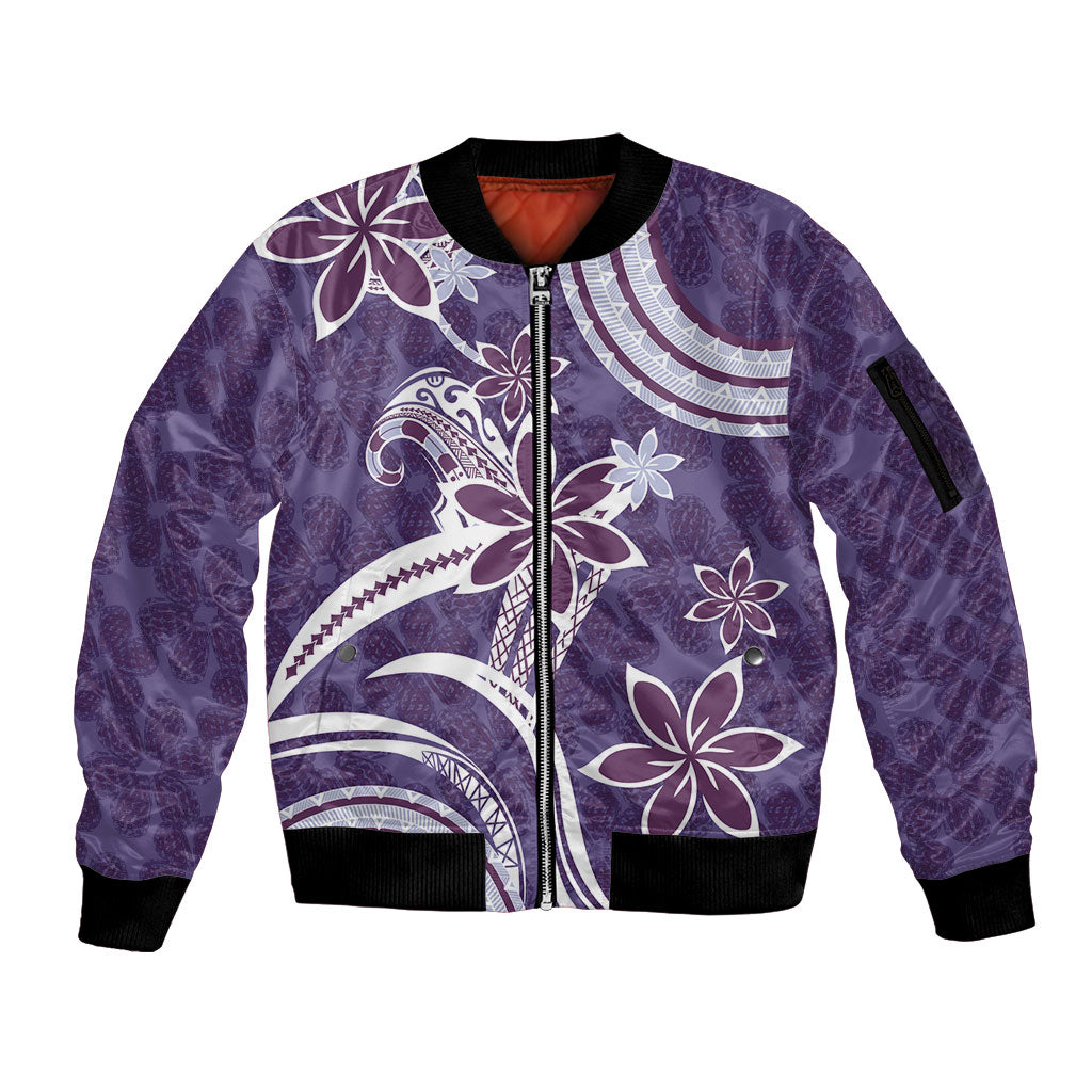 Hawaii Pupuala Plumeria Purple Sleeve Zip Bomber Jacket Polynesian Pattern LT01 Unisex Purple - Polynesian Pride