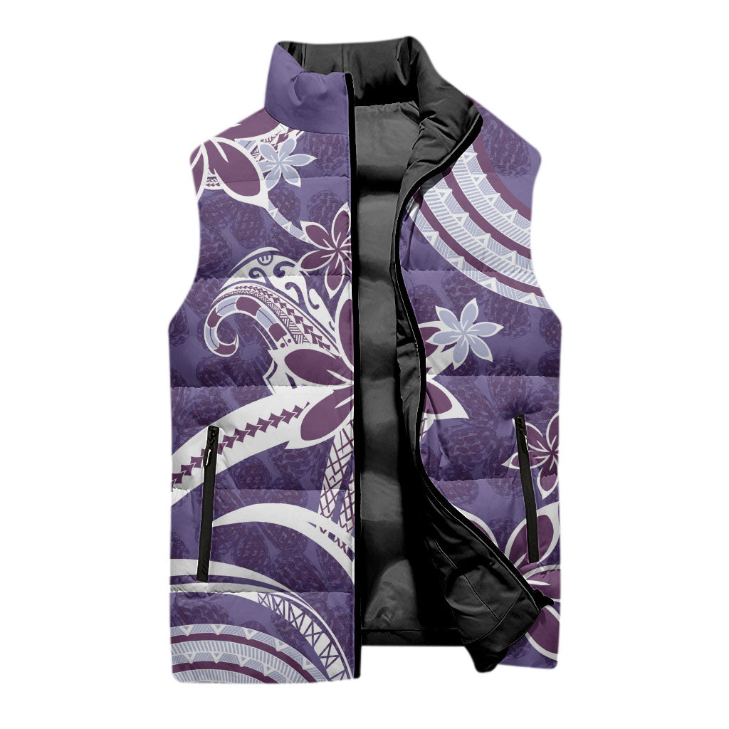 Hawaii Pupuala Plumeria Purple Sleeveless Puffer Jacket Polynesian Pattern LT01 - Polynesian Pride