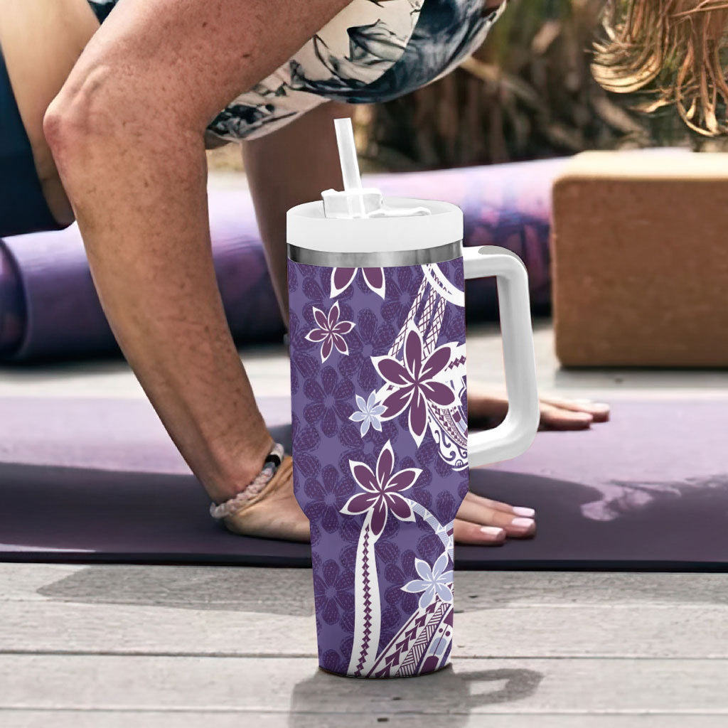 Hawaii Pupuala Plumeria Purple Tumbler With Handle Polynesian Pattern LT01 - Polynesian Pride