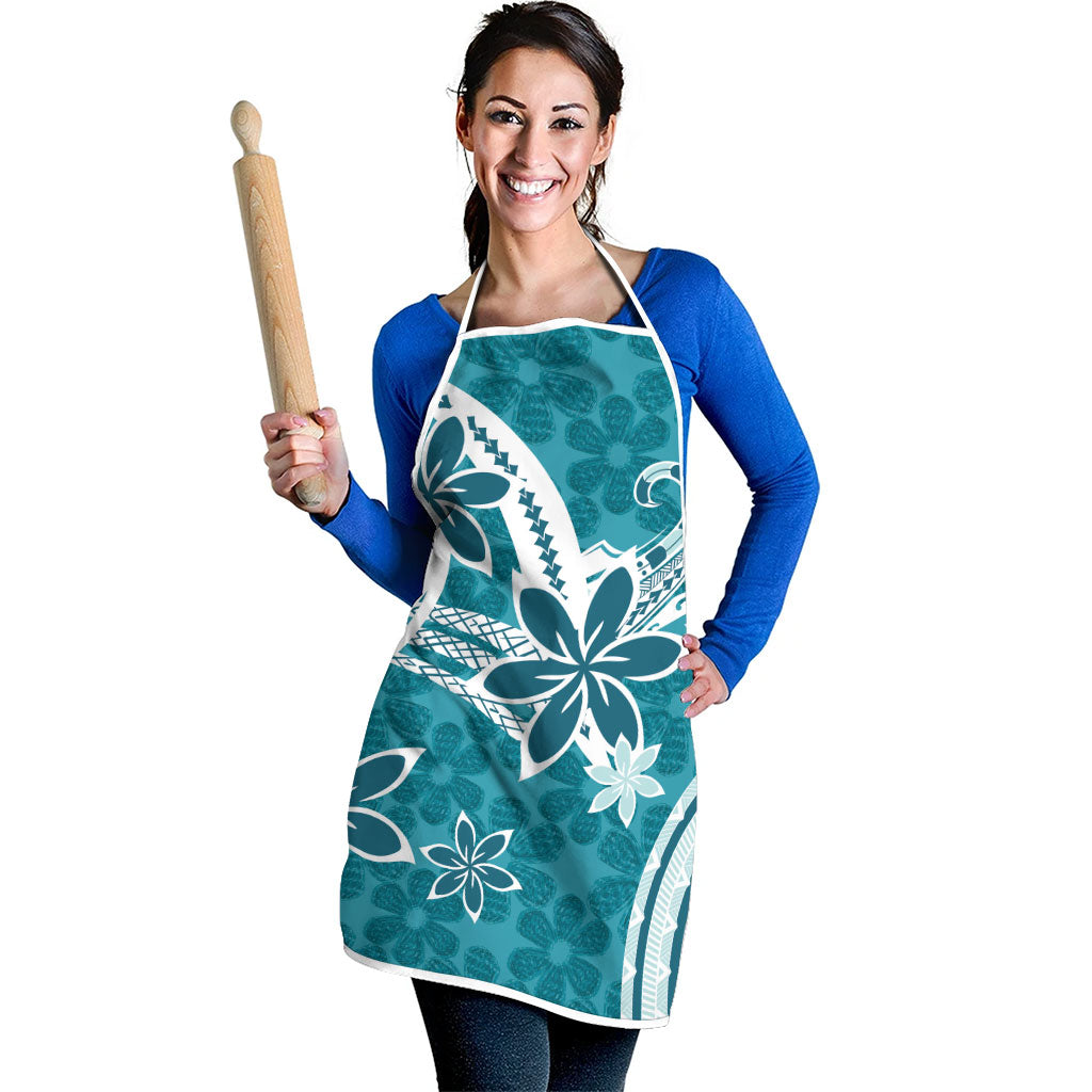 Hawaii Pupuala Plumeria Teal Apron Polynesian Pattern LT01 - Polynesian Pride