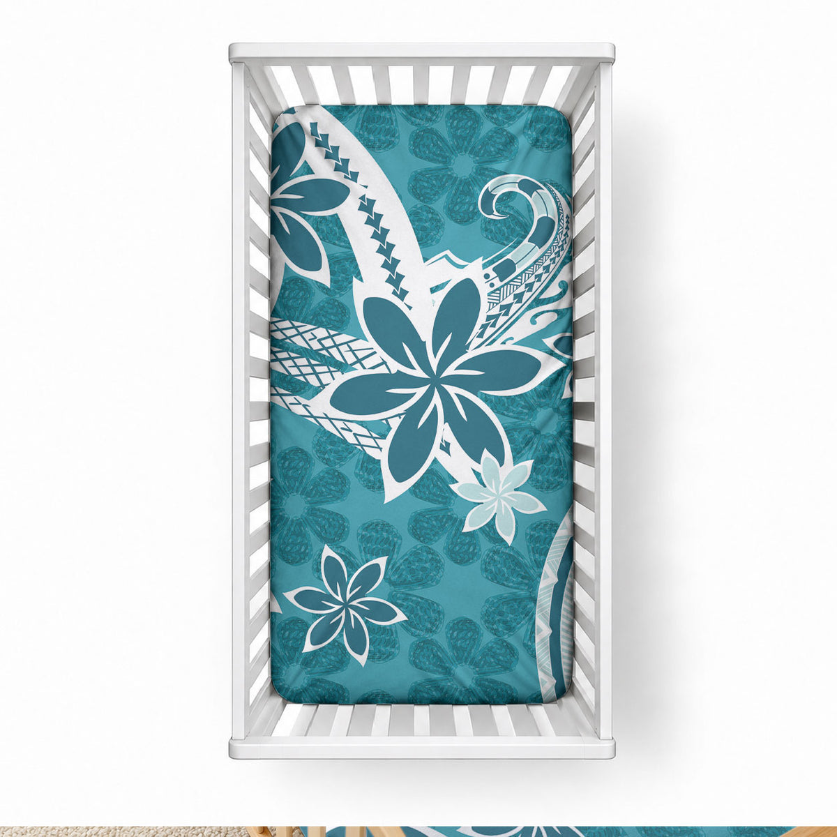 Hawaii Pupuala Plumeria Teal Baby Bed Cover Polynesian Pattern LT01 28 × 52 in Teal - Polynesian Pride