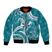 Hawaii Pupuala Plumeria Teal Bomber Jacket Polynesian Pattern LT01 Unisex Teal - Polynesian Pride