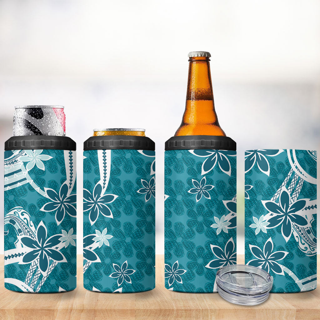 Hawaii Pupuala Plumeria Teal 4 in 1 Can Cooler Tumbler Polynesian Pattern LT01 - Polynesian Pride