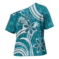 Hawaii Pupuala Plumeria Teal Cross Shoulder Shirt Polynesian Pattern LT01 - Polynesian Pride