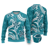 Hawaii Pupuala Plumeria Teal Ugly Christmas Sweater Polynesian Pattern LT01 Teal - Polynesian Pride