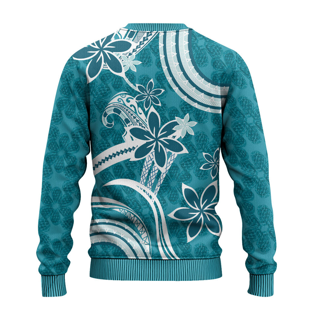 Hawaii Pupuala Plumeria Teal Ugly Christmas Sweater Polynesian Pattern LT01 - Polynesian Pride