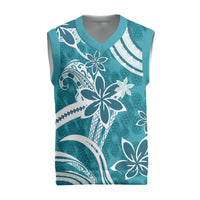 Hawaii Pupuala Plumeria Teal Christmas Knitted V-Neck Vest Polynesian Pattern LT01 Teal - Polynesian Pride