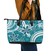 Hawaii Pupuala Plumeria Teal Leather Tote Bag Polynesian Pattern LT01 - Polynesian Pride