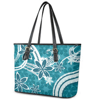 Hawaii Pupuala Plumeria Teal Leather Tote Bag Polynesian Pattern LT01 - Polynesian Pride