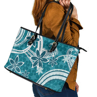 Hawaii Pupuala Plumeria Teal Leather Tote Bag Polynesian Pattern LT01 - Polynesian Pride