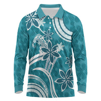 Hawaii Pupuala Plumeria Teal Long Sleeve Polo Shirt Polynesian Pattern LT01 Teal - Polynesian Pride