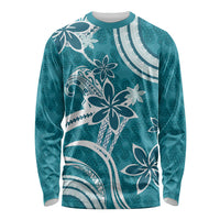 Hawaii Pupuala Plumeria Teal Long Sleeve Shirt Polynesian Pattern LT01 Unisex Teal - Polynesian Pride