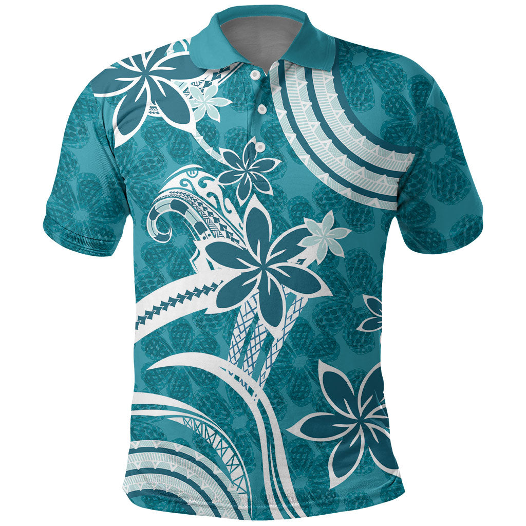 Hawaii Pupuala Plumeria Teal Polo Shirt Polynesian Pattern LT01 Teal - Polynesian Pride